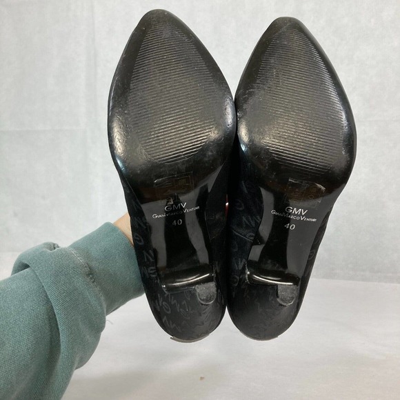 GMV GianMarco Venturi Pumps Womens‎ Sz 9.5 Vintage Black Leather Logo Heels - Picture 4 of 6